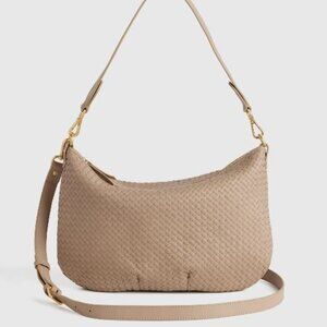Italian Leather Convertible Crescent Handwoven Shoulder Bag Taupe